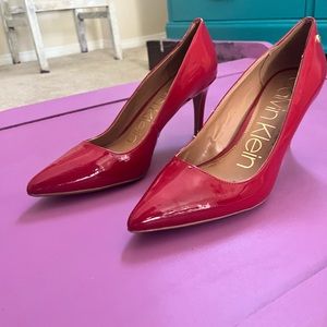 Calvin Klein Red Patent Leather Kitten Heel